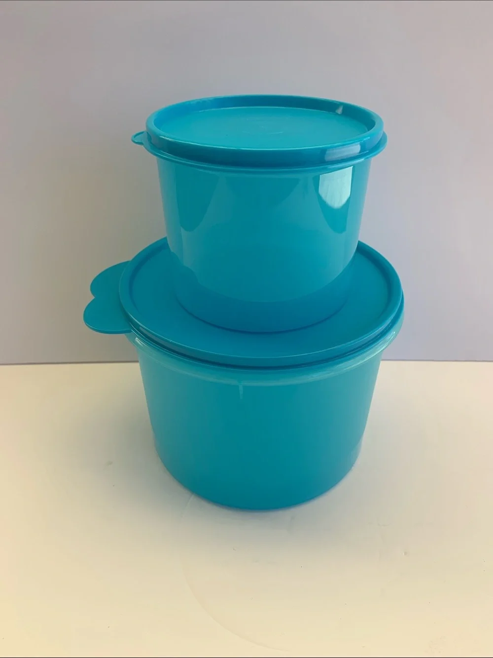 Tupperware Plastic Round Container Set of 2 Blue Color